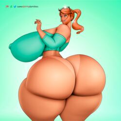 1girls alternate_breast_size ass ass_bigger_than_head ass_focus backboob big_ass big_breasts boob_window breasts breasts_bigger_than_head butt_focus clothing curvaceous curvy curvy_figure eyewear eyewear_on_head female female_only game_freak gigantic_ass gigantic_butt glasses hair huge_ass huge_breasts huge_thighs human hyper hyper_ass hyper_breasts hyper_butt large_ass large_butt larger_female looking_at_viewer massive_ass massive_butt nintendo nipples_visible_through_clothing no_bra no_underwear orange_hair pokemon pokemon_ss simple_background size_difference someshittysketches sonia_(pokemon) thick_thighs thighs wide_hips
