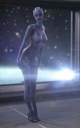 3d asari blue_skin high_heels lens_flare liara_t'soni mass_effect medium_breasts panties panties_down smile space spacecraft ssppp tagme undressing