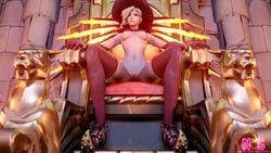 1girls 3d blizzard_entertainment breasts exposed_breasts exposed_nipples exposed_pussy legs_apart mercy neonsin overwatch pussy solo thighhighs throne witch_hat witch_mercy