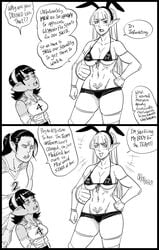 3girls absurd_res bb_(baalbuddy) bunny_ears comic_strip dialogue disgust disgusted disgusted_look elf elf_female english_text female goblin goblin_female light-skinned_female light_skin male mega_milk monochrome orc orc_female orc_male speech_bubble two_panel_image volleyball volleyball_uniform white_background