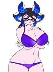 bikini black_hair breasts cephalopod cephalopod_humanoid coral_star inkling inkling_girl light_skin lumi_(splatoon) nintendo purple_eyes splatoon tentacle_hair