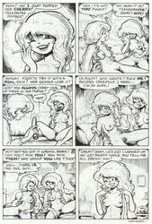 2girls angry angry_expression angry_eyes angry_face black_and_white breasts cherry_poptart cherry_poptart_(comic) cigarette cigarettes comic comic_page deflowered dialogue dildo flattered hairy hairy_pussy larry_welz laugh laughing naked naked_female nightgown nipples nude nude_female pepper_poptart pubic_hair pussy shirt shirt_only shy smoking straight_hair tagme unshaved_pussy vibrator