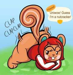 1girls animal_crossing anthro ass ass_clapping black_eyes clapping_cheeks female hazel_(animal_crossing) looking_back nintendo red_hair solo someth1ngoranother source_request squirrel tagme twerking