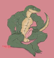 2021 anthro balls beastars big_penis erection eyewear full-length_portrait genitals glasses gosha_(beastars) green_body green_scales humanoid_genitalia humanoid_penis komodo_dragon lizard looking_away male male_only mature_male monitor_lizard muscular muscular_anthro muscular_male nude penis portrait reptile scales scalie sitting smile solo thorso_the_vile