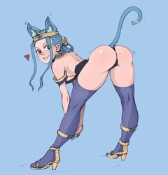 ass black_eyes blue_hair cat_ears cat_tail female female_only high_heels long_hair looking_at_viewer nefertari_vivi one_piece resident_drawfriend ricksteubens sideboob smile tail thighhighs tiara