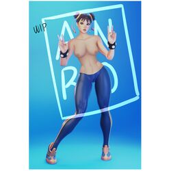 1girls 3d aanro breasts capcom chun-li chun-li_(fortnite) dark_nipples double_bun epic_games female female_only fortnite nipples poki skin_tight sneakers solo street_fighter topless unfinished yoga_pants