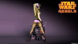 0biwanken0bie 1girls breasts chopper_(star_wars) clothing female_focus hera_syndulla medium_breasts posing revealing_clothes robot sideboob simple_background spread_legs star_wars star_wars_rebels text twi'lek