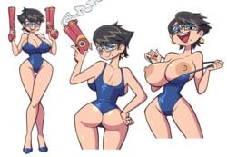 1girls bayonetta bayonetta_(character) bayonetta_2 beauty_mark big_areola big_ass big_breasts big_nipples bubble_butt female female_only firearm flashing gun guns handgun huge_areolae huge_breasts huge_nipples leotard looking_at_viewer looking_back multiple_views nipples seductive solo stealth_brock stripping swimsuit undressing weapon