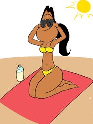 1girls beach bikini black_hair breasts dark-skinned_female dark_skin frida_puga_casagrande latina mild ponytail smile solo solo_female straight_hair sun sunglasses swimsuit the_casagrandes the_loud_house thick_thighs towel