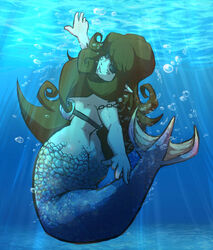 1girls ass big_ass big_breasts big_butt bikini bikini_top black_sclera breasts brown_hair bubble bubbles charlotte_mors curvaceous curvy curvy_figure elf_ears fantasy female female_only fish_tail highres large_breasts long_hair marking mermaid monster_girl oc ocean original_character perky_breasts pinup pointy_ears reliusmax scales shell shell_bikini sideboob solo solo_focus tail tattoo thick thick_ass thick_hips underwater