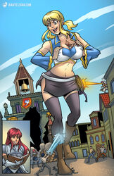 cleavage erza_scarlet fairy_tail female female_focus female_only giantess giantess-fan-comics huge_breasts lucy_heartfilia