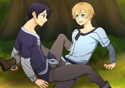 2boys cum_on_body eugeo gay kirigaya_kazuto male_only masturbation mutual_masturbation sword_art_online sword_art_online_alicization tagme yaoi