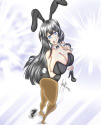 1girls big_breasts blue_eyes bunny_ears bunny_girl bunny_tail bunnysuit choker corset dilane93 female high-angle_view high_heels long_hair long_legs looking_at_viewer pantyhose sakurajima_mai seishun_buta_yarou_wa_bunny_girl_senpai_no_yume_wo_minai side_view smiling solo