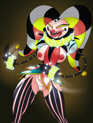 1girls 5_fingers breasts clown demon demon_girl female female_fizzarolli fingers fizzarolli_(helluva_boss) genderswap genderswap_(mtf) hat helluva_boss lipstick makeup mtf_crossgender multicolored_body nipples robo_fizzarolli robot robot_girl rule_63 sharp_teeth smile solo solo_female teeth thebigbadwolf01 tongue tongue_out vivienne_medrano yellow_teeth