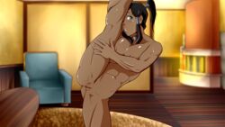 avatar_the_last_airbender collar dark-skinned_female female_protagonist korra large_breasts muscular muscular_female naked pussy straight_hair the_legend_of_korra woorkvaza