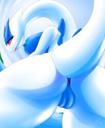 absurd_res anthro anus big_breasts breasts female genitals hi_res khanyvor legendary_pokémon looking_at_viewer looking_back lugia nintendo nipples nude pokemon pokemon_(species) pussy seaside solo tongue video_games