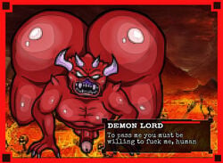 big_ass big_balls big_penis demon horns huge_ass jig23 male massive_ass muscular muscular_male sharp_teeth solo speech_bubble text video_games