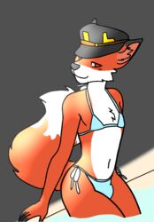 1boy anthro bikini bulge canine clothed dream_smp fluffy_tail fox fundy furry hat male male_only mcyt minecraft minecraft_youtubers orange_fur red_eyes self_upload simple_background tail twitch.tv water white_fur youtube youtuber youtubers