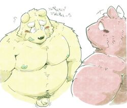 2021 anthro balls belly blush closed_eyes duo flaccid genitals hi_res kemono male mammal moobs nipples overweight overweight_male penis small_penis suishou0602 ursid