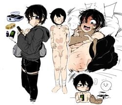 aftercare bag bandage bandages bandaid bandaid_on_arm bandaid_on_cheek bandaid_on_face bandaid_on_knee bandaid_on_leg bandaid_on_nose big_dom_small_sub big_penis black_eyes black_hair black_shorts black_sweater black_thighhighs blush choking doppel duo eye_bags fucked_silly hooni_(suicide_boy) lee_hoon male male_penetrated male_penetrating monster_energy monster_energy_drink nude phone piercing piercings pillow pleasure_face rough_sex struggling suicide_boy yaoi