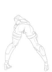 ass bending_forward bodysuit helmet hood looking_back mask monochrome presenting_ass presenting_pussy pussy quarian sketch skintight_bodysuit teqa thighhighs