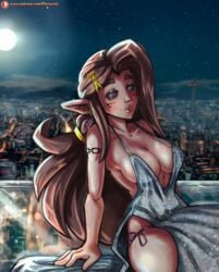 1girls bare_shoulders bare_thighs big_breasts black_sclera braless breasts brown_hair charlotte_mors city cityscape cleavage cocktail_dress curvaceous curvy curvy_body curvy_figure dress ear_piercing earrings edit edited elf elf_ears elf_female female fit fit_female hair_ornament hairclip lipstick long_hair makeup markings night no_bra nymph oc original_character panties partially_clothed patreon patreon_username perky_breasts pink_panties plump pointy_ears reliusmax revealing revealing_clothes skimpy skyline solo solo_focus sparkles tattoo tattooed_arm thick thick_ass thick_lips thick_thighs thighs url variant voluptuous