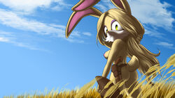 adjusting_hair archie_comics areola ass blonde_hair blue_sky breasts bunnie_rabbot cheek_tuft clothing cloud cowboy_hat dash-the-cheetah eyeshadow facial_tuft female hair hand_on_head hat headgear headwear hi_res holster holstered_pistol lagomorph leporid long_ears long_hair looking_at_viewer looking_back makeup mammal nipples nude outside pink_inner_ear pink_nose pinup portrait pose rabbit rear_view scut_tail sheathed_weapon sky smile sonic_(series) sonic_the_hedgehog_(archie) sonic_the_hedgehog_(comics) sonic_the_hedgehog_(series) tan_body three-quarter_portrait three-quarter_view tuft wallpaper wheat_field white_cheeks