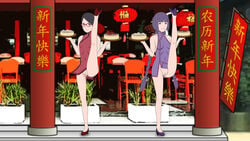 16:9_aspect_ratio black_bow black_hair_bow black_hair_ornament boruto:_naruto_next_generations bow braid braided_twintails china_dress chinese_clothes chinese_new_year dress exhibitionism female female_only flasher hair_ornament hairbow high_heels high_resolution kakei_sumire lantern long_hair meat_buns naruto naruto_(series) pixiv_id_44029774 purple_eyes purple_hair red_eyes restaurant sarada_uchiha sharingan standing standing_on_one_leg tied_hair twin_braids twintails vagina very_high_resolution very_long_hair