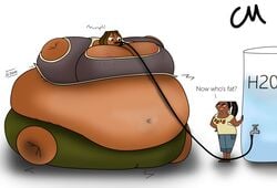 2girls belly belly_inflation big_belly big_breasts breast_expansion choccymalk courtney_(tdi) dark-skinned_female dark_skin female female_only hose_inflation inflation leshawna_(tdi) liquid_inflation multiple_girls spherical_inflation sunken_head sunken_limbs total_drama_island water water_inflation