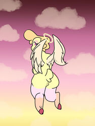 1girls angel angel_wings anthro ass blonde_hair bunnyypuppy feathered_wings feathers female hair helluva_boss hooves keenie looking_back pussy sheep small_tail vivienne_medrano wings wool_(fur) yellow_body yellow_feathers yellow_fur