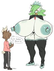 anthro big_breasts breasts buneary clothed clothing curvy_figure dialogue duo english_text female gardevoir genitals hi_res huge_breasts hyper hyper_breasts larger_female little_hareboy maid_uniform male male/female nintendo nipple_piercing nipple_ring nipples piercing pokémon_(species) pokemon pokemon_(species) pussy sequence shaking simple_background size_difference smaller_male text thick_thighs thong trembling underwear uniform video_games voluptuous wide_hips