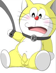 adorable anthro ass balls belly blush blushing butt cat cat_ears chubby collar cute cute_face doraemon doraemon_(character) fat feet feline furry male male_only navel open_mouth penis red_nose solo solo_male tear urumeme whiskers white_feet white_hands yellow_body yellow_skin