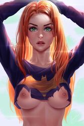 1girls abs barbara_gordon batgirl batman_(series) breasts dc dc_comics female_focus female_only fit_female muscular_female nipple_peek nipples prywinko red_hair solo torn_clothes torn_clothing