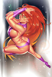 1girls ass boots bubble_butt dc dc_comics female female_only green_eyes koriand'r large_breasts long_hair r62 red_hair sideboob skimpy solo starfire superheroine tamaranean teen_titans voluptuous