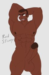 1boy abs akiva balls dark_skin eye_scar helluva_boss human human_only humanized male male_only muscular muscular_male open_mouth open_smile penis pose scar tongue vivienne_medrano vortex_(helluva_boss)