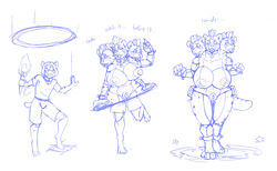 2020 3_heads animate_inanimate anthro anthro_to_inanimate barefoot bottomwear breast_growth breasts clothing dialogue english_text feet female gender_transformation genitals growth halfwing handles head_growth hoop_transformation hyaenid inanimate_transformation inflatable living_inflatable male mammal mtf_transformation multi_head nipples pussy sequence shirt shorts standing text topwear transformation transformation_ring