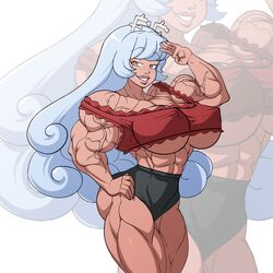 abs biceps crop_top devmgf extreme_muscles huge_breasts huge_muscles hyper_muscles muscles muscular muscular_female original short_shorts thick_thighs