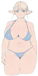 1girls absurd_res big_breasts bikini blonde_hair blue_eyes breasts chubby chubby_female curvy elf elf-san_wa_yaserarenai elf_ears elfuda female female_only humanoid looking_at_viewer pale-skinned_female pale_skin plump pointy_ears short_hair solo solo_female synecdoche thick_thighs thigh_gap voluptuous white_background wide_hips