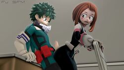 1boy 1girls 3d animated ass assjob big_ass bodysuit brown_eyes brown_hair buttjob cute_face fully_clothed fusfm green_eyes green_hair grinding hero_outfit_(mha) hot_dogging izuku_midoriya looking_back male my_hero_academia no_sound ochako_uraraka penis pleasure_face sfm shorter_than_30_seconds shounen_jump source_filmmaker thick_thighs video