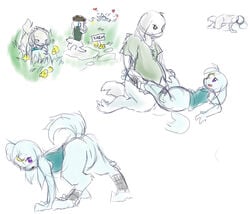 anthro ass cave_story colored_sketch duo female from_front_position genitals grass hatiimiga jack_(cave_story) lagomorph lying male male/female mammal mimiga missionary_position on_back plant presenting presenting_hindquarters presenting_pussy pussy sex video_games