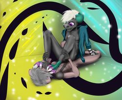 absurd_res anthro artist_muffinvinvin character_muffin claws dragon duo emo feet fluffy foot_fetish foot_grab foot_lick foot_on_face foot_play furry grabbing grey hair hi_res invalid_tag licking lights male male/male nude paws tongue tongue_out turquoise worship