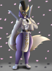 anthro blue_eyes breasts digimon digital_drawing_(artwork) fanart female simple_background simple_shading solo taomon trash wide_hips