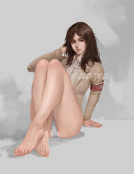 1girls attack_on_titan barefoot brown_hair clothing eldian_armband eldian_flag feet female female_focus female_only female_soldier long_hair neight panties pieck_finger shingeki_no_kyojin sitting solo solo_female white_panties