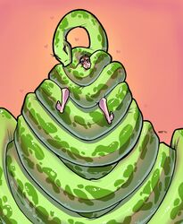 1boy brown_hair coiling facial_hair forked_tongue green_scales heart licking male male_only neo-edo-exican one_eye_closed red_eyes reptile restrained scalie simple_background snake solo solo_male very_high_resolution