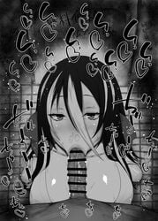 1boy 1girls :>= albis_(tensei_shitara_slime_datta_ken) big_breasts big_penis black_and_white blowjob blush censored dark-skinned_male dark_skin detailed_background drooling eyelashes fellatio heart humanoid indoor inside interracial interspecies kurotama long_hair looking_at_viewer male male_pov multicolored_hair oral oral_sex room saliva shiny shiny_skin sketch skirt sound_effects squatting sweat tensei_shitara_slime_datta_ken text tongue_out vein veins veiny veiny_penis