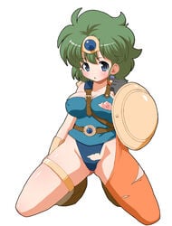 1girls clothing dark_hair dragon_quest dragon_quest_iv erect_nipples erect_nipples_under_clothes female female_only green_hair hair heroine_(dq4) medium_breasts shield shishimaru_ken'ya short_green_hair short_hair square_enix tagme torn_clothes