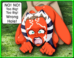 1boy 1girls ahsoka_tano alien alien/human all_fours anal anal_penetration anal_sex clone_wars dialogue doggy_style english_text facial_markings female female_focus interspecies jedi jedi_padawan joey_vegas light-skinned_male light_skin male nude open_mouth orange_skin rape screaming sex shiny_skin shocked speech_bubble star_wars straight surprise_buttsex tears text the_clone_wars:_season_one togruta wrong_hole