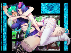 2girls breasts breasts_out canon_genderswap diver_down female female_anasui female_only groping groping_breasts human jojo's_bizarre_adventure jolyne_kujo lesbian light-skinned_female light_skin long_hair multiple_girls narciso_anasui navel_piercing nipples pink_hair riko_(artist) rule_63 shounen_jump stand_(jjba) standcest stone_free stone_ocean toned toned_female yuri