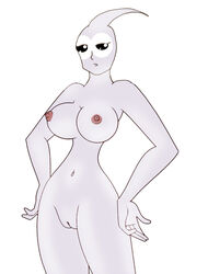 anthro anthrofied big_breasts breasts castform female female_only front_view hands_on_hips nintendo nude pokemon pussy solo standing tagme