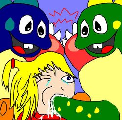 bestiality bob bub bubble_bobble crossover female human interspecies male metroid nintendo samus_aran sketch straight taito